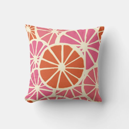 Pink Grapefruit Slices Pattern Throw Pillow