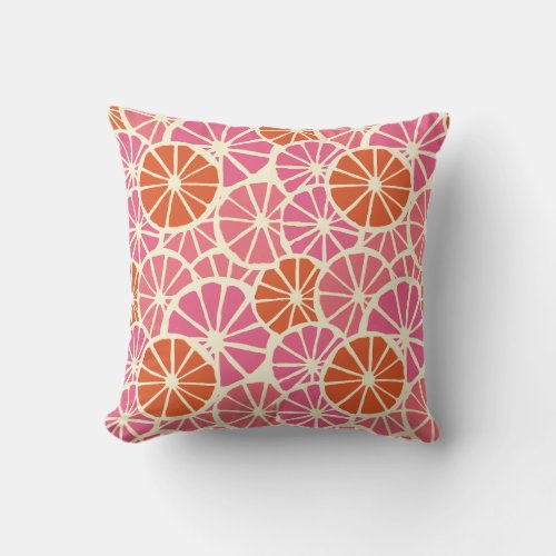 Pink Grapefruit Slices Pattern Throw Pillow