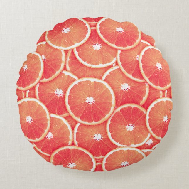 Pink grapefruit slices round pillow (Front)