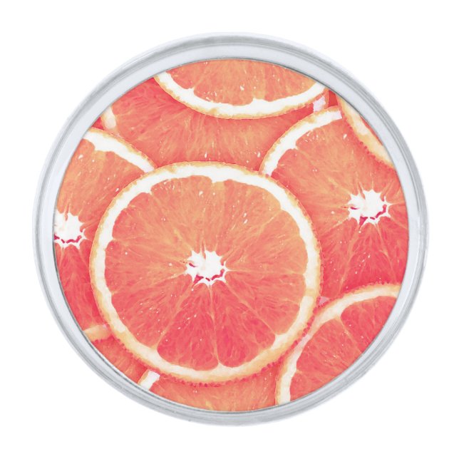 Pink grapefruit slices silver finish lapel pin (Front)