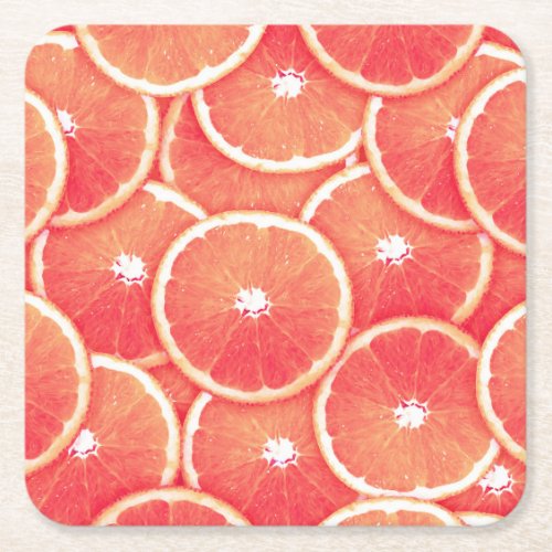 Pink grapefruit slices square paper coaster