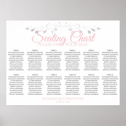 Pink  Gray 12 Table Wedding Seating Chart