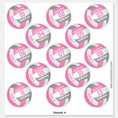 pink gray 13 custom players names volleyball sticker