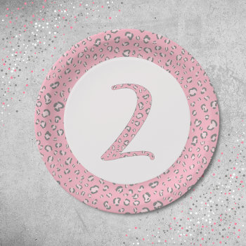 Pink Gray 2nd Birthday 2 Leopard Pattern  Paper Plates by lemontreecards at Zazzle