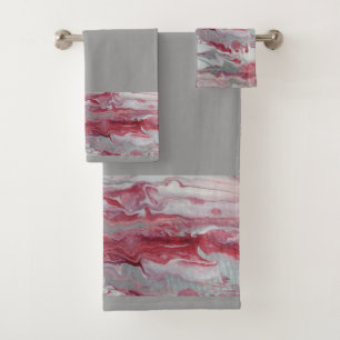 Pink & Gray Abstract Bathroom Towel Set