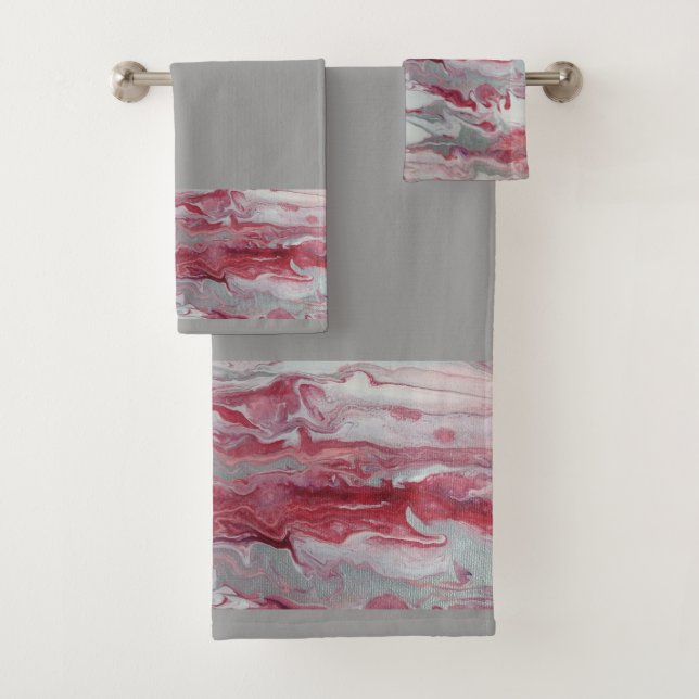Pink & Gray Abstract Bathroom Towel Set (Insitu)