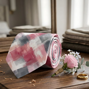 Pink & Gray Abstract Gingham Men's Tie