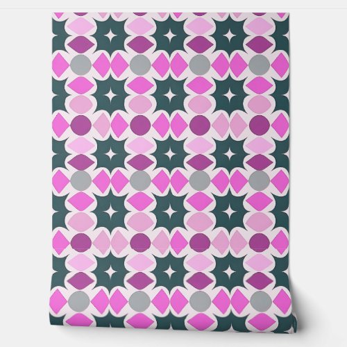 Pink Gray Abstract Retro Geometric Pattern Wallpaper