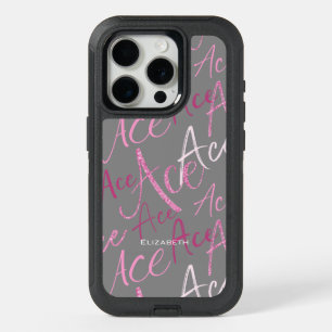 pink gray ace text pattern girl's volleyball iPhone 15 pro case