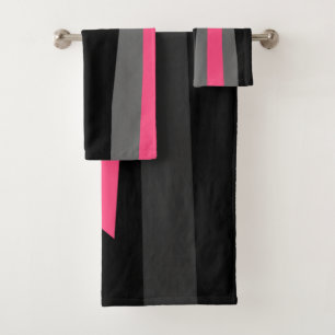 pink gray and black abstract    bath towel set