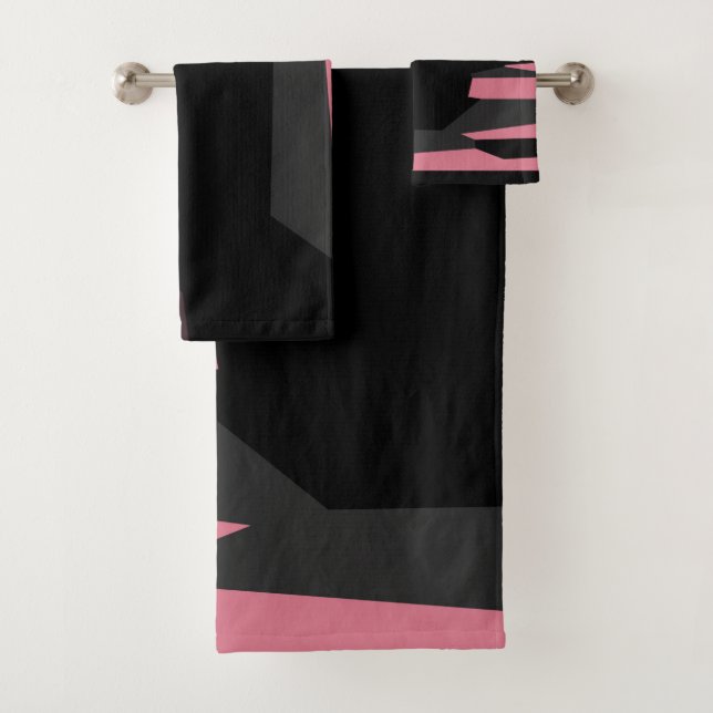 pink gray and black abstract   bath towel set (Insitu)
