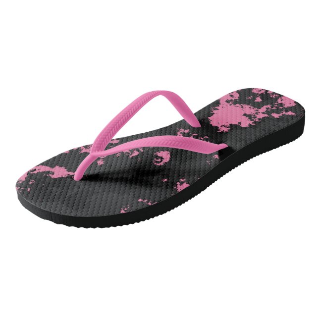 pink gray and black abstract flip flops (Angled)