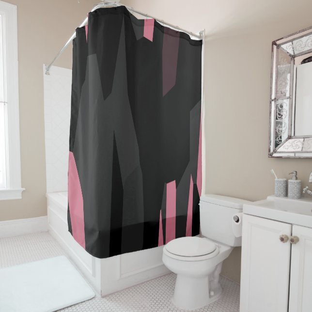 Pink Gray and Black Abstract Shower Curtain (In Situ)
