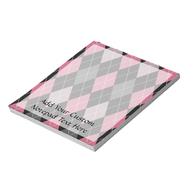 Pink, Gray and Black Argyle Patterned Design Notepad (Rotated)