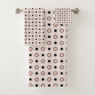 Pink, gray and black dots bath towel set