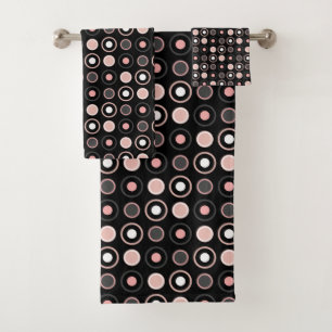 Pink, gray and black dots bath towel set