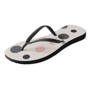Pink, gray and black dots flip flops