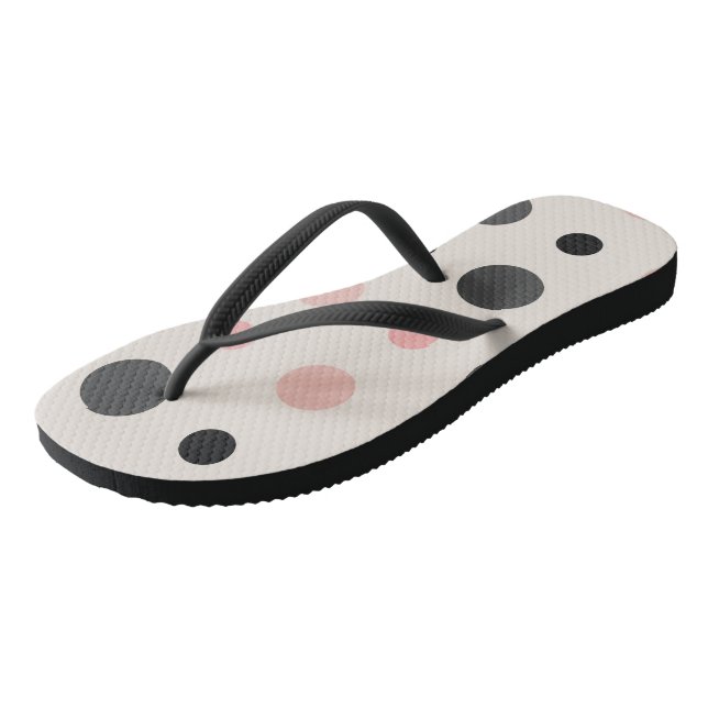 Pink, gray and black dots flip flops (Angled)