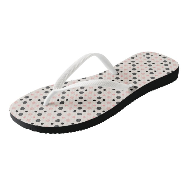 Pink, gray and black dots flip flops (Angled)
