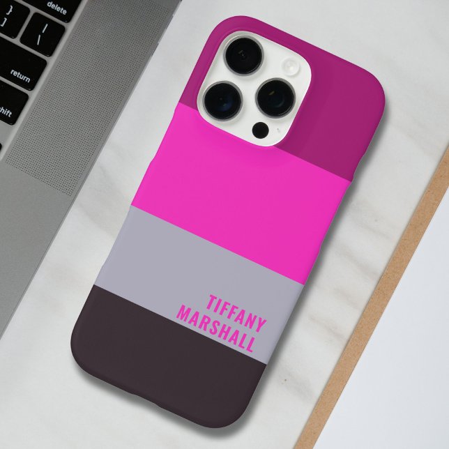 Pink Gray and Dark Muted Purple Stripes Pattern Case-Mate iPhone Case (Creator Uploaded)