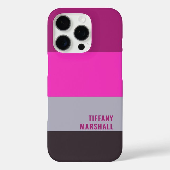 Pink Gray and Dark Muted Purple Stripes Pattern Case-Mate iPhone Case (Back)