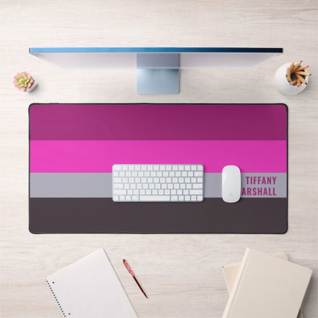 Pink Gray and Dark Muted Purple Stripes Pattern Desk Mat (Office 1)