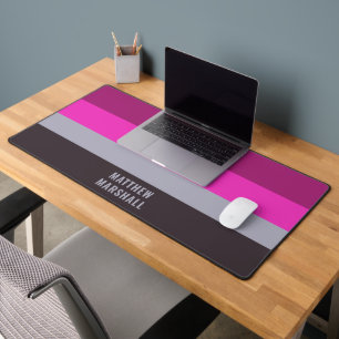 Pink Gray and Dark Muted Purple Stripes Pattern Desk Mat
