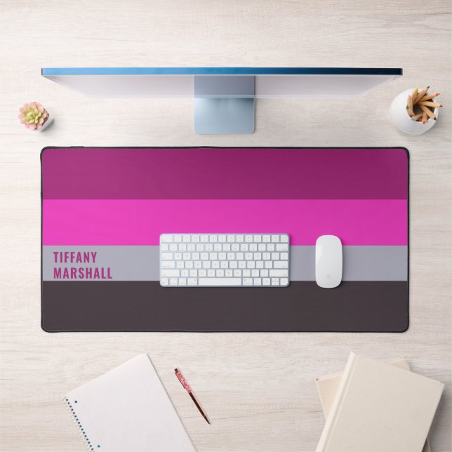 Pink Gray and Dark Muted Purple Stripes Pattern Desk Mat (Office 1)