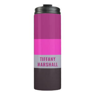 Pink Gray and Dark Muted Purple Stripes Pattern Thermal Tumbler