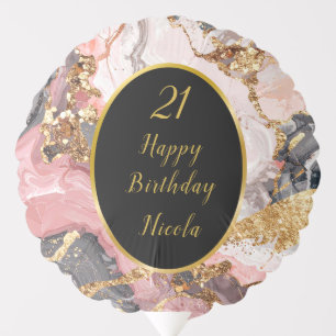 Pink, Gray and Gold Marble Agate Birthday Party Balloon