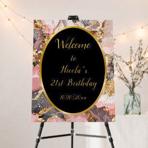 Pink, Gray and Gold Marble Agate Birthday Party Foam Board
