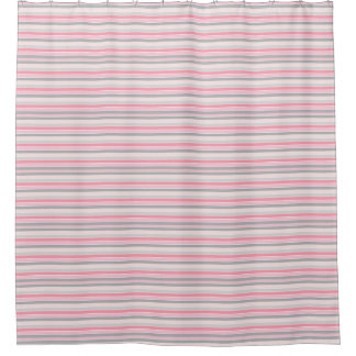 Pink Gray and Light Green Stripe Shower Curtain