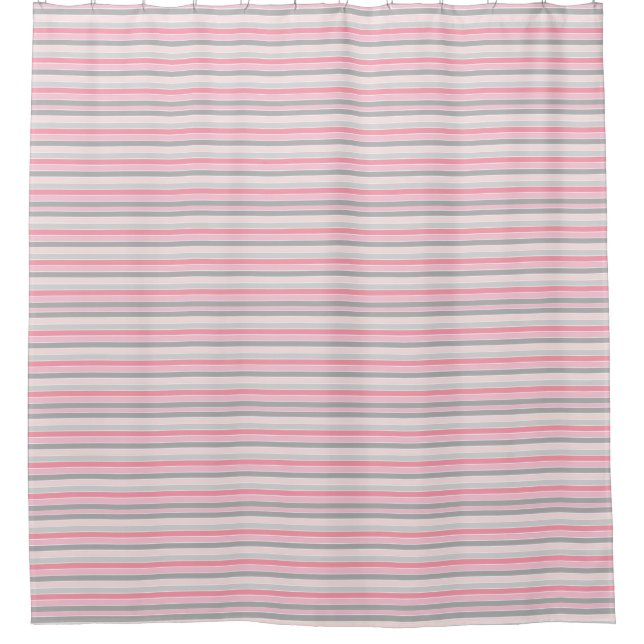 Pink Gray and Light Green Stripe Shower Curtain (Front)