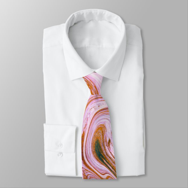 Pink, Gray and Orange Marble   Neck Tie (Tied)