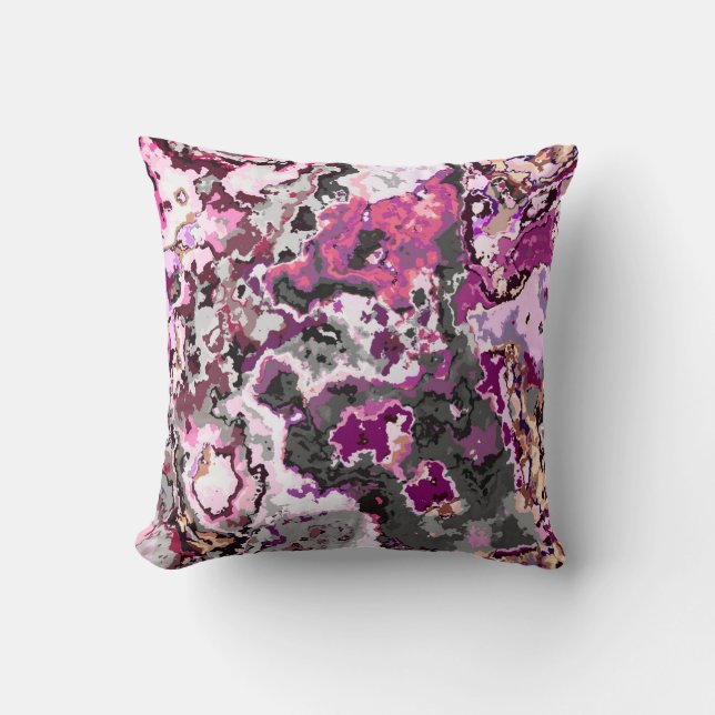 Pink, gray and Purple Abstract Throw Pillow (Front)