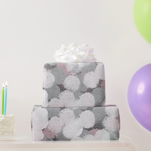 Pink Gray and White Abstract Dots Wrapping Paper (Party Gifts)