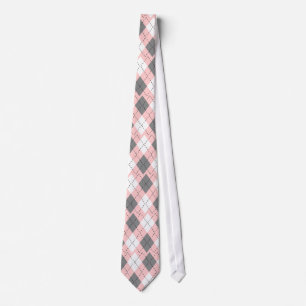Pink, Gray And White Argyle Necktie