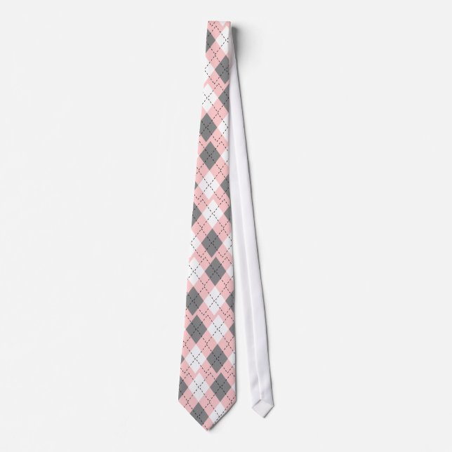 Pink, Gray And White Argyle Necktie (Front)
