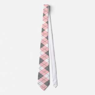 Pink, Gray And White Argyle Necktie