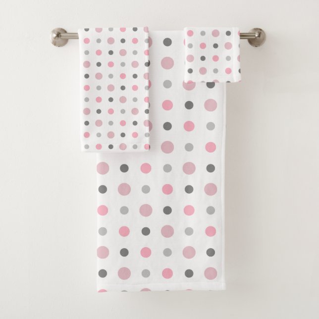 Pink, gray and white bath towel set (Insitu)