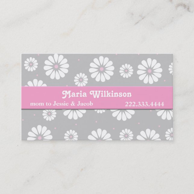 Pink, Gray, and White Daisy Mommy Card (Front)