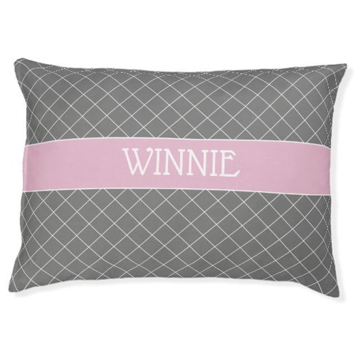 Pink Gray and White Diagonal Lattice Stripe Pet Bed