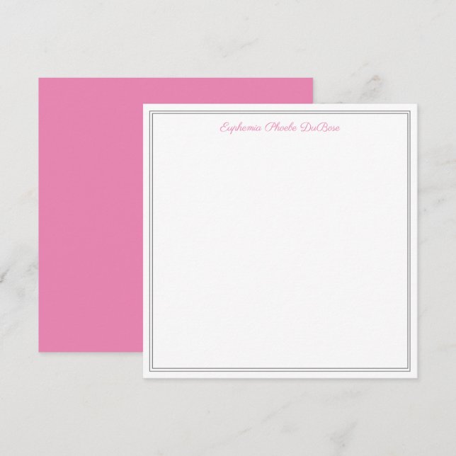 Pink Gray and White Elegant Square Flat  Thank You Card (Front/Back)