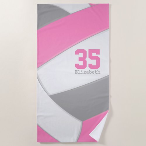 pink gray and white girls volleyball personalized beach towel