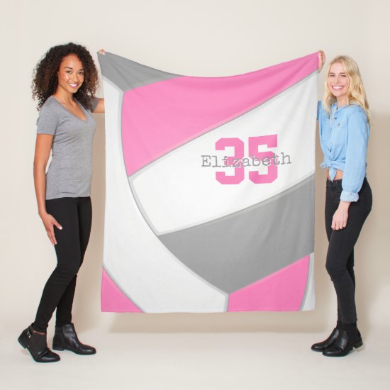 pink gray and white girls volleyball personalized fleece blanket