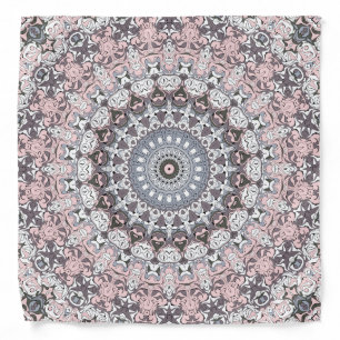 Pink Gray and White Mandala Pattern Bandana