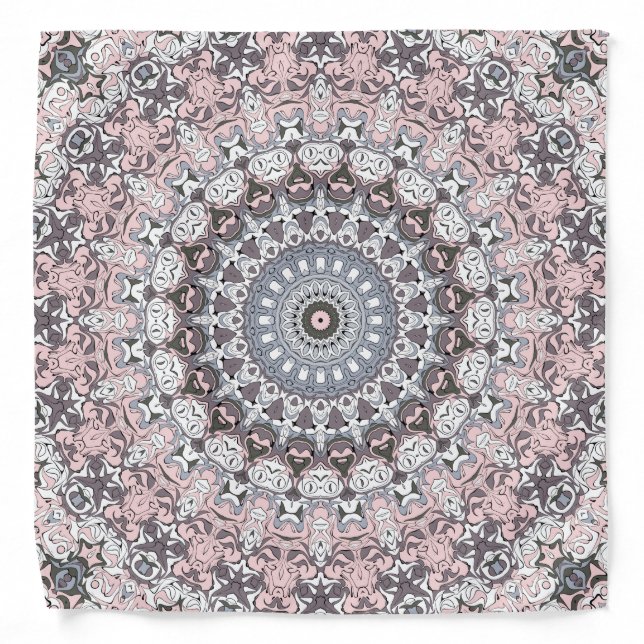 Pink Gray and White Mandala Pattern Bandana (Front)
