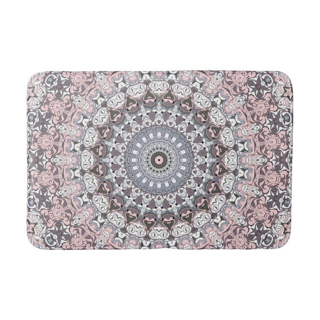 Pink Gray and White Mandala Pattern Bath Mat (Front)