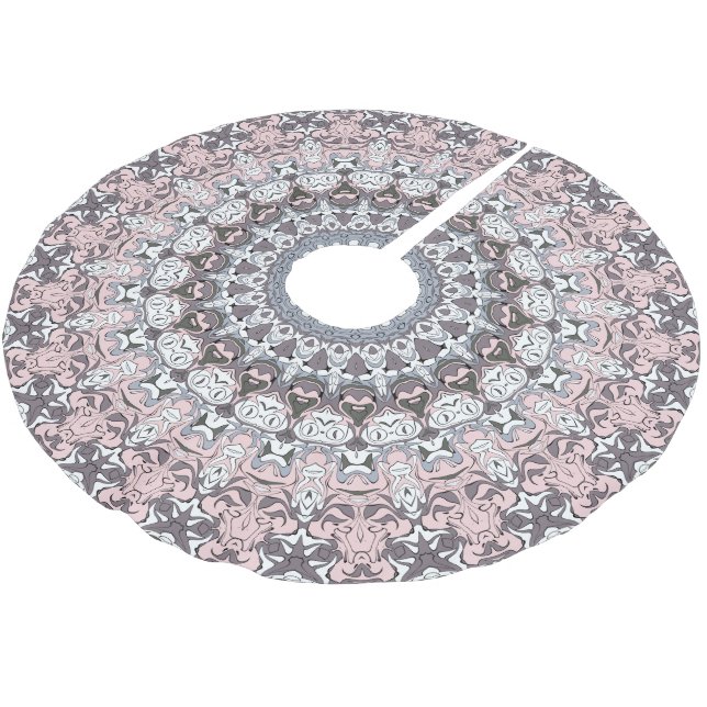 Pink Gray and White Mandala Pattern Brushed Polyester Tree Skirt (Angled)