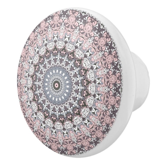 Pink Gray and White Mandala Pattern Ceramic Knob (Right)